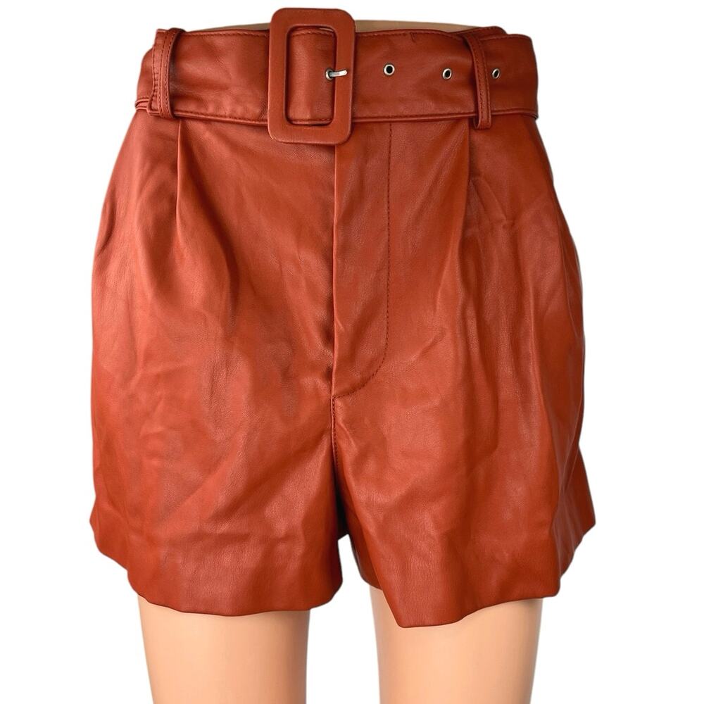Zara Brown Faux Leather Vegan Belted High Waisted Shorts Burnt Orange Size S